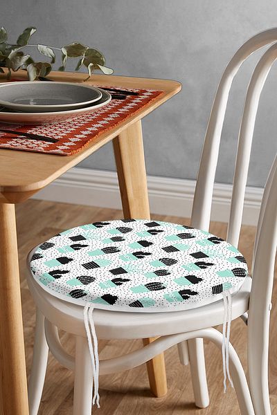 Realhomes Modern Round Zippered Chair Cushion with Black Polka Dot Cactus Pattern on White Background