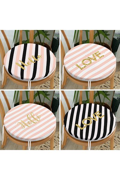 Realhomes Set of 4 Round Zippered Chair Cushions with Gold Detail on White Background