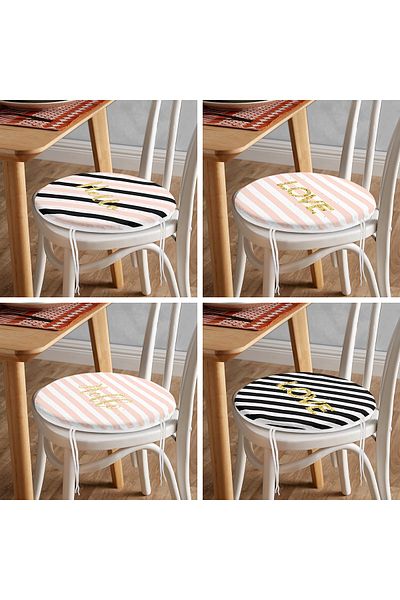 Realhomes Set of 4 Round Zippered Chair Cushions with Gold Detail on White Background