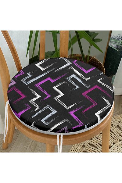 Realhomes Colorful Geometric Patterned Digital Printed Round Zippered Chair Cushion on Black Background