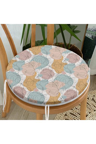 Realhomes Blue And Brown Polka Dot Floor Pencil Drawing Flower Motif Round Zippered Chair Cushion