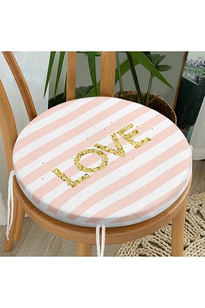 Realhomes Modern Round Zippered Chair Cushion with Colorful Stripes and Gold Detail on White Background