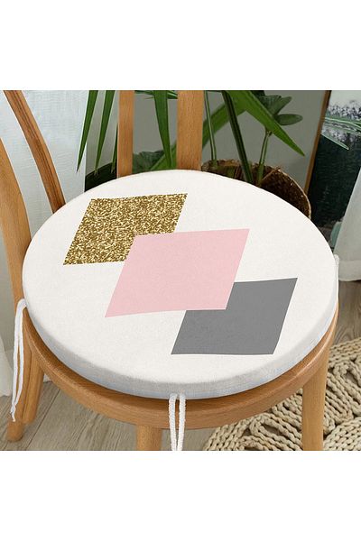 Realhomes Colorful Geometric Patterned Digital Printed Round Zippered Chair Cushion on Colorful Floor
