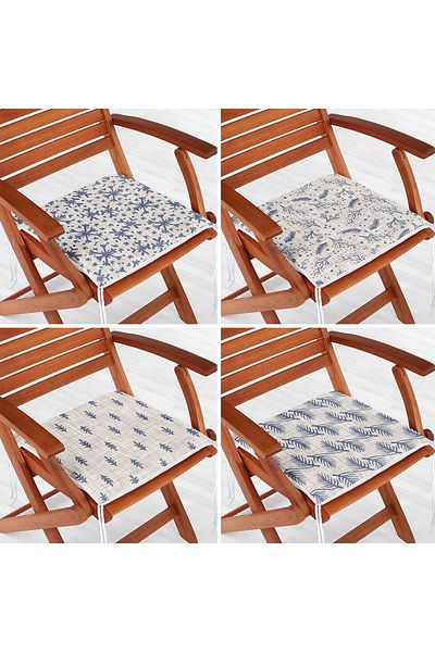Realhomes 4-Piece Modern Digital Printed Zippered Chair Cushion Set with Crystal and Pine Tree Motifs on Denim Floor