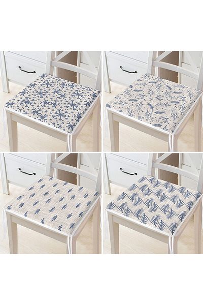 Realhomes 4-Piece Modern Digital Printed Zippered Chair Cushion Set with Crystal and Pine Tree Motifs on Denim Floor
