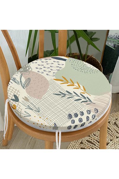 Realhomes Abstract Floral Patterned Digital Printed Special Colored Round Zippered Chair Cushion