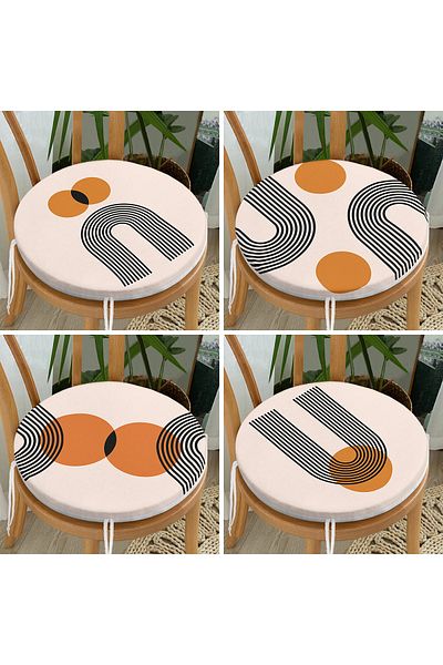 Realhomes Set of 4 Abstract Designed Digital Printed Round Zippered Chair Cushions with Geometric Drawings