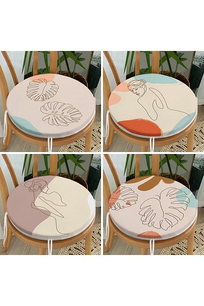 Realhomes Set of 4 Round Zippered Chair Cushions with Onedraw Drawing on Colorful Floor