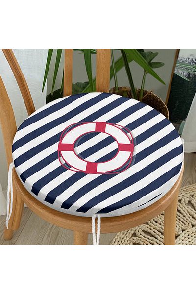 Realhomes Digital Printed Round Zippered Chair Cushion with Colorful Geometric Drawings on White Background