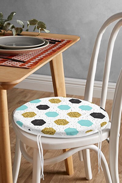 Realhomes Сучасна кругла подушка для стільця з геометричним візерунком золото...