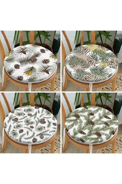 Realhomes 4-Piece New Year's Themed Cone and Leaf Combination Modern Round Zippered Chair Cushion Set