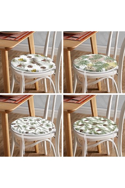 Realhomes 4-Piece New Year's Themed Cone and Leaf Combination Modern Round Zippered Chair Cushion Set