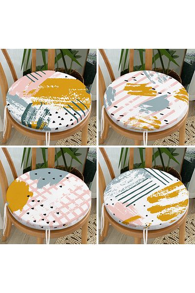 Realhomes Set of 4 Round Zippered Chair Cushions with Watercolour Design on Flat and Horizontal Lines