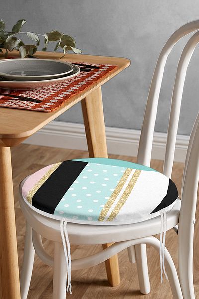 Realhomes Modern Round Zippered Chair Cushion with Gold Detailed Geometric Drawing on Colorful Background