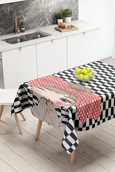 Nish & Royal مفرش طاولة بتصميم فتاة ترسم قبلة على الأرض