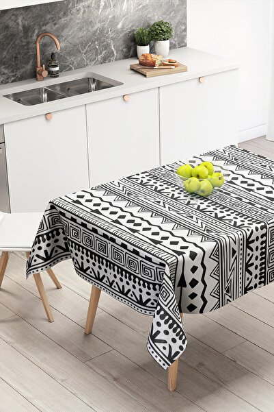 Nish & Royal Black and White Decorative African Motif Modern Tablecloth
