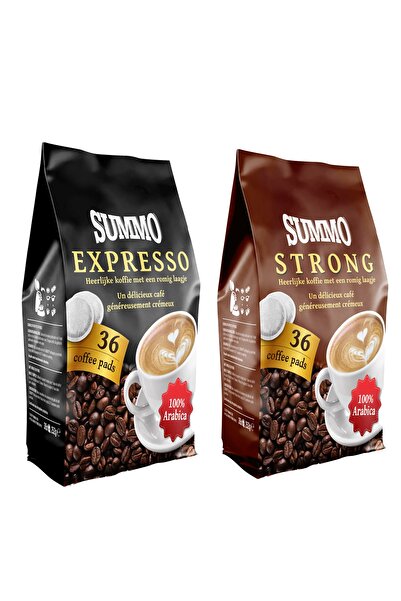 SUMMO Senseo 1 Adet Strong Ve 1 Adet Espresso 72li Paketi 36x2 Paket Pad Kahve Kapsülü