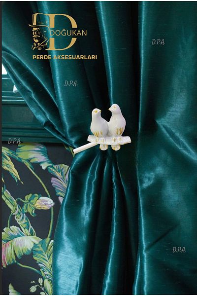 Doğukan perde aksesuarları 2 Pieces Bird Collar White to Yellow Edge Curtain Collection (1 PC)