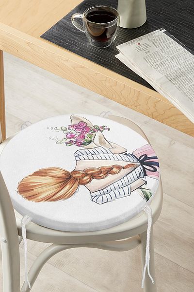 Realhomes Pernă modernă rotundă pentru scaun cu fermoar cu desen floral pentru fată