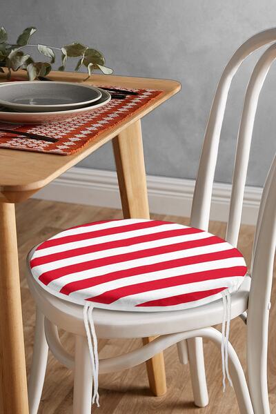 Realhomes Pernă de scaun rotundă cu fermoar, imprimată digitală, cu linie dre...