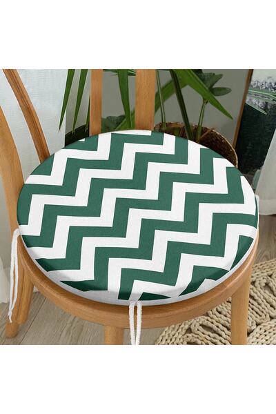 Realhomes Pernă de scaun rotundă modernă, cu fermoar, imprimată digital cu design verde în zig-zag