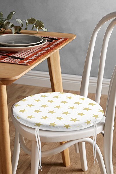 Realhomes Гірчичний колір Зірка Цифровий принт Кругла подушка для стільця на ...
