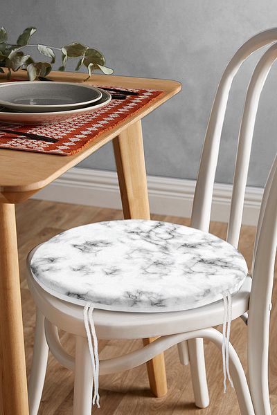 Realhomes Digital Printed Round Zippered Chair Cushion with Light Marble Floor