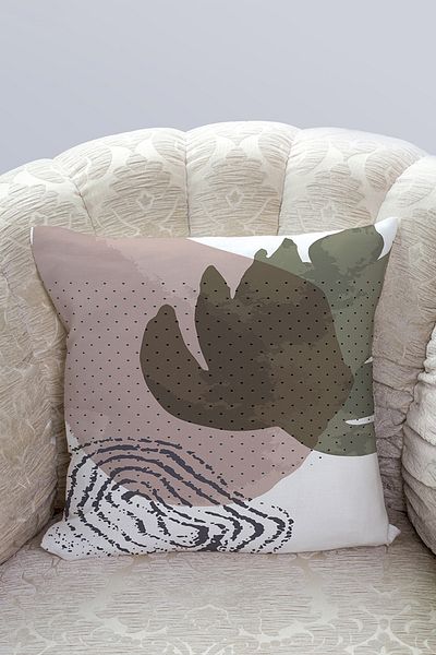 Nish & Royal Digital Printed Modern Pillow Throw Pillow Cover with Watercoloured Leaf Base on White Background