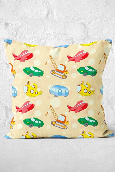 Nish & Royal غطاء وسادة رمي حديث مطبوع رقميًا مع شكل لعبة سيارة قطار الطائرة
