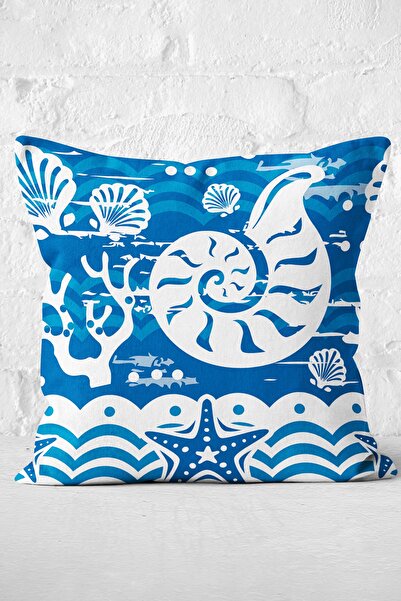 Nish & Royal غطاء وسادة رمي حديث مطبوع رقميًا بنمط منارة خلفية زرقاء