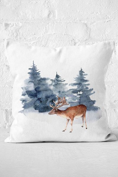 Nish & Royal Watercolor Drawing Deer Design Digital Printed Modern Pillow Cushion Cover