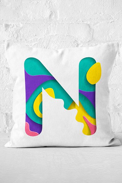 Nish & Royal Watercolor Motif N Letter Digital Printed Pillow Cushion Cover
