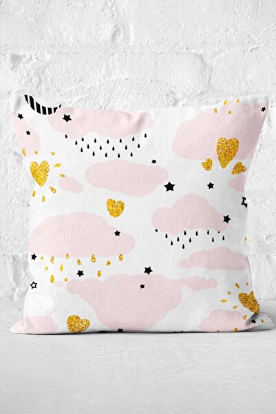 Nish & Royal Pink Cloud Patterned Gold Figured Digital Printed Special Design...