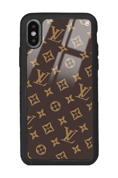 Spoyi حافظة هاتف آيفون X - Xs باللون البني اللامع بتصميم Lv