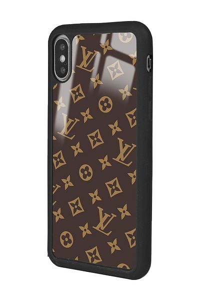 Spoyi حافظة هاتف آيفون X - Xs باللون البني اللامع بتصميم Lv