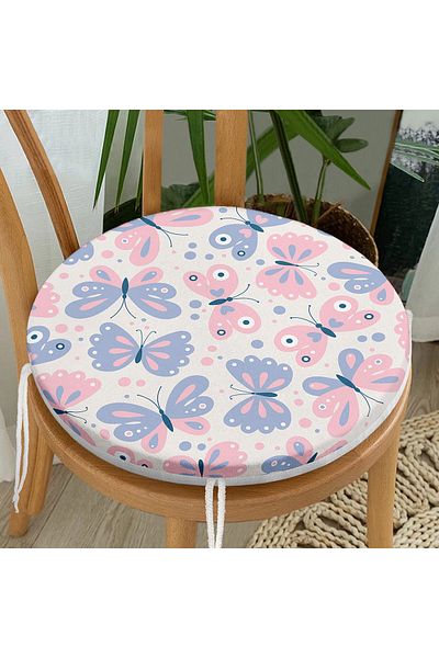 Realhomes Colorful Butterfly Motif Digital Printed Modern Round Zippered Chair Cushion