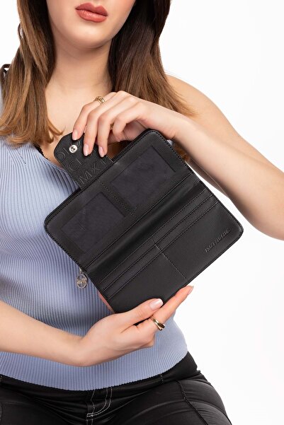 Gondol Hmx Великий Розмір Розкішний Елегантний Гаманець Hmx.370 - Чорний Напис
