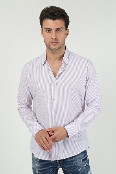 Terapi Men Erkek Kalın Dik Çizgili Uzun Kollu Slim Fit Gömlek 21y-4300599 Lila
