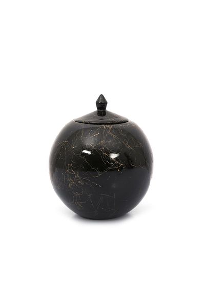 Yedi Home&Decor Ceramic Tile Handmade Cube with Lid Hand Painted Large Size Black Body_gold Marble Pattern