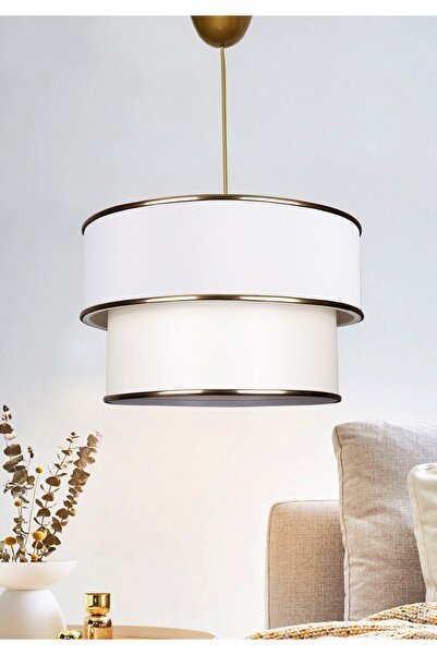 U-TEK Homing Luce Beyaz Kumaş Gold Detaylı Sarkıt Avize Homm