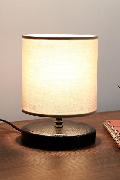 Victor Vallery Pu Design Kumaş Başlıklı Krem Mini Abajur