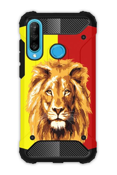 Cekuonline Huawei P30 Lite Uyumlu Kılıf Tank Full Koruma Antişok - Sarı Kırmı...