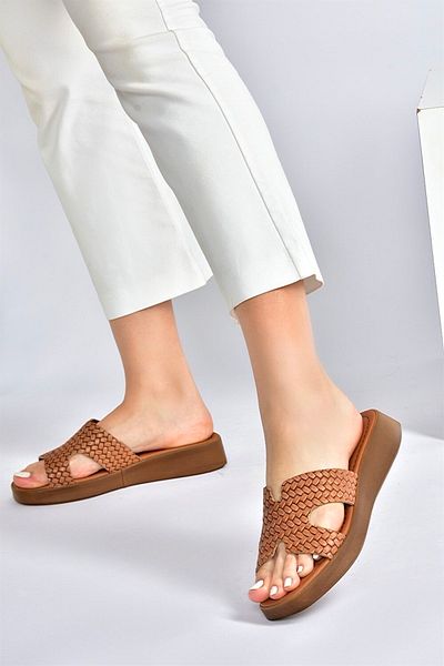 Fox Shoes Tan Genuine Leather Women's Slippers M291801603