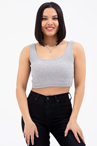 Coconat Tricou crop gri pentru damă