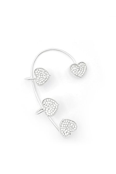 Women's Silver Rhodium Plated Zircon Gemstone Heart Motif Right Ear Accessory Earrings