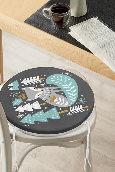 Realhomes New Year's Themed Digital Printed Round Zippered Chair Cushion with Onedraw Drawing on Colorful Background