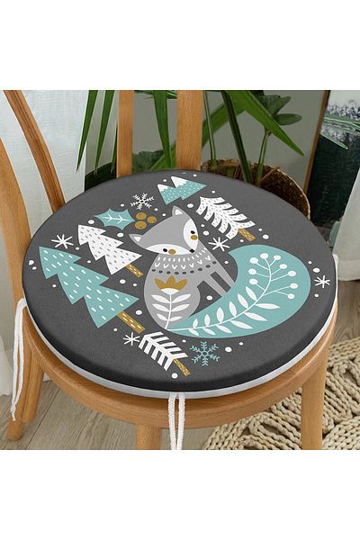 Realhomes New Year's Themed Digital Printed Round Zippered Chair Cushion with Onedraw Drawing on Colorful Background