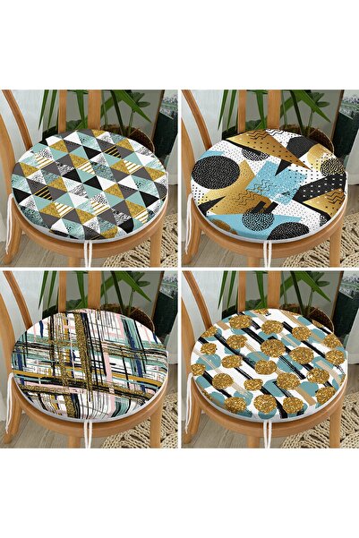 Realhomes Σετ 4 μαξιλαριών καρέκλας με στρογγυλό φερμουάρ με χρυσό λεπτομέρει...