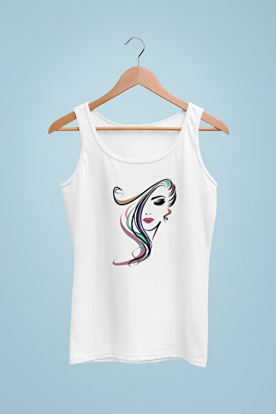 Raf Coll Tricou cu bretele albe pentru femei, cu imprimeu digital, 100% bumbac