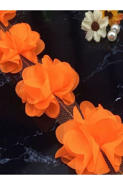 E Elmas Laser Cut Chiffon Flower (59 - 60 Τεμάχια) - Πορτοκαλί